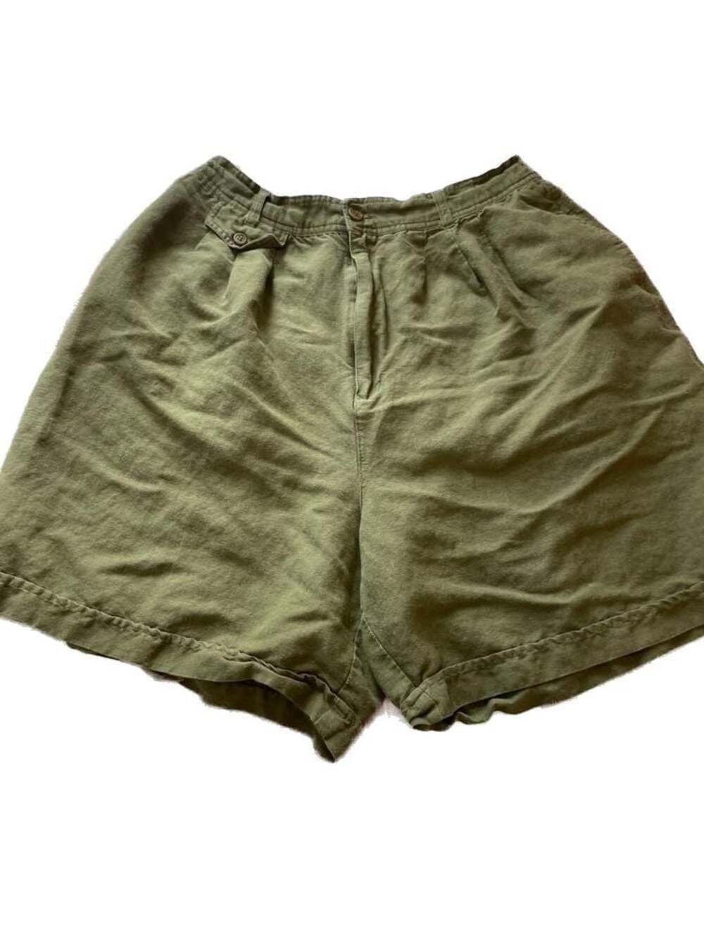 Louise Paris Cottagecore Olive Green High Waisted Pleated Linen Blend Shorts Siz